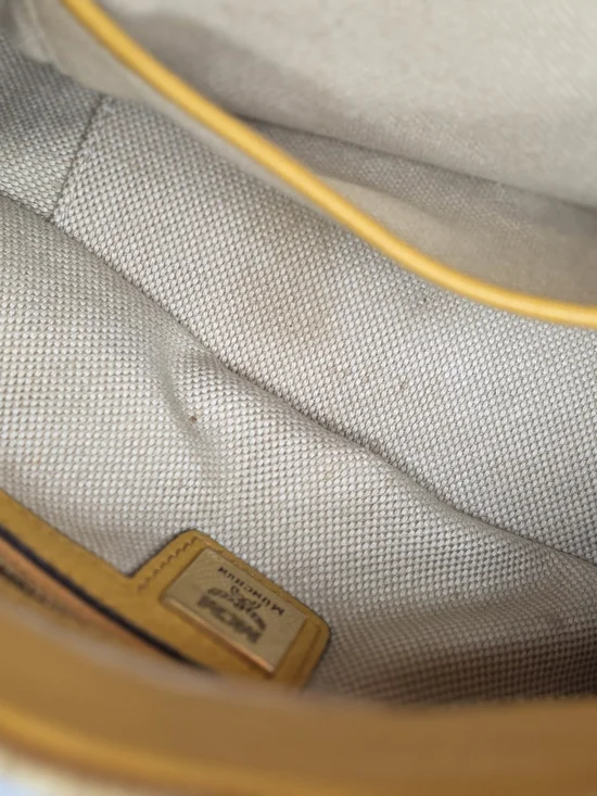 MCM Mustard Yellow Pebbled Leather Crossbody Satchel w/ COA - Picture 9 of 14